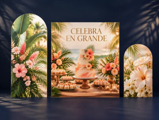 Ejemplo de paneles decorativos impresos y recortados para eventos