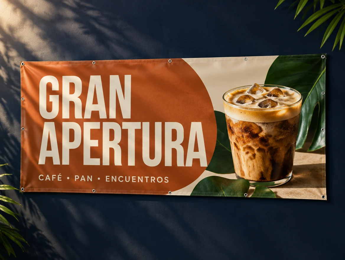 Ejemplo de banner impreso de gran apertura con grumetes